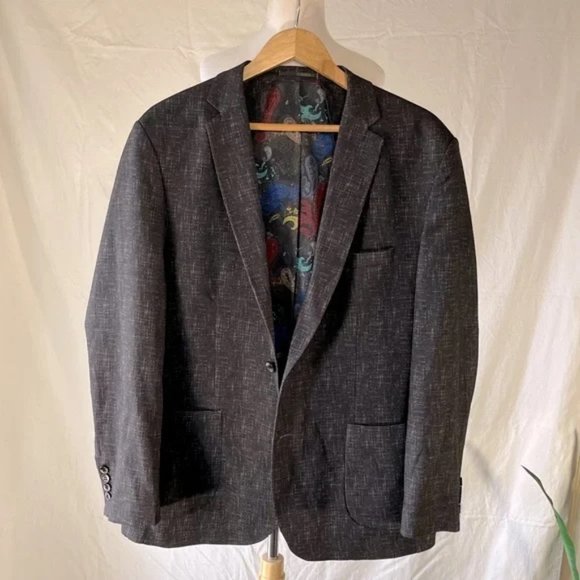 Luchiano Visconti Charcoal Geometric Design Travel Coat - Size 44R